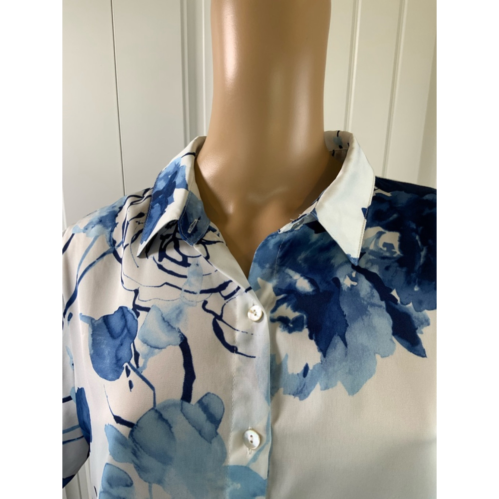 Dennis Basso Floral Button-Up Shirt Sz Med White/Blue Lace Back Eclectic Grandpa - Picture 3 of 11